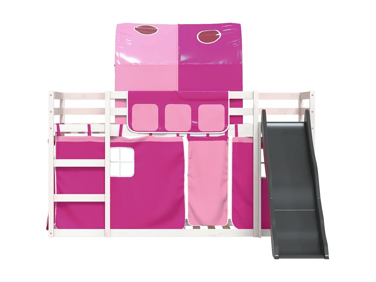 Stapelbed met glijbaan en gordijnen roze 90x200 cm