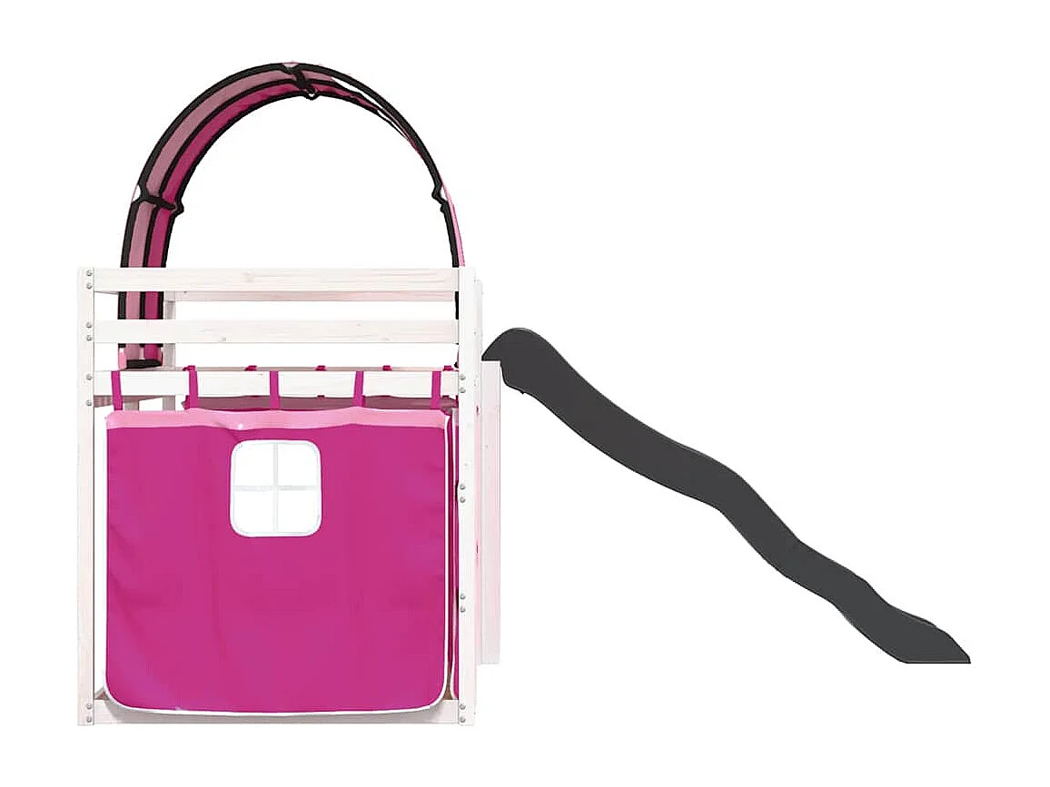 Stapelbed met glijbaan en gordijnen roze 90x200 cm