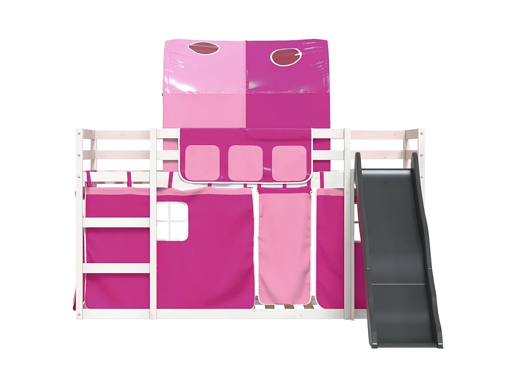 Litera con tobogán y cortinas rosa 90x200 cm