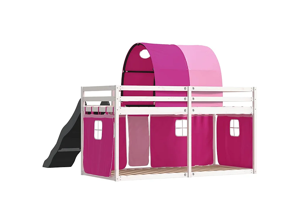 Litera con tobogán y cortinas rosa 90x200 cm