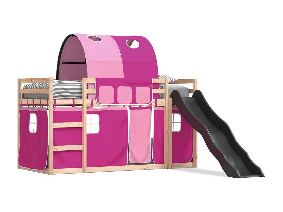 Lit superposé sans matelas avec toboggan et rideaux 90x200 cm