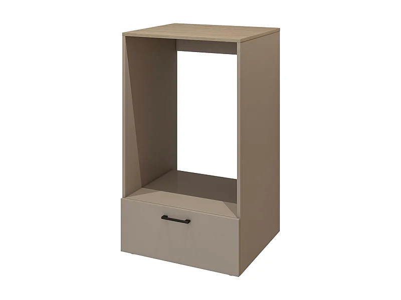 Meuble de rangement pour machine à laver collection WASHING – 1 tiroir – Taupe et chêne
