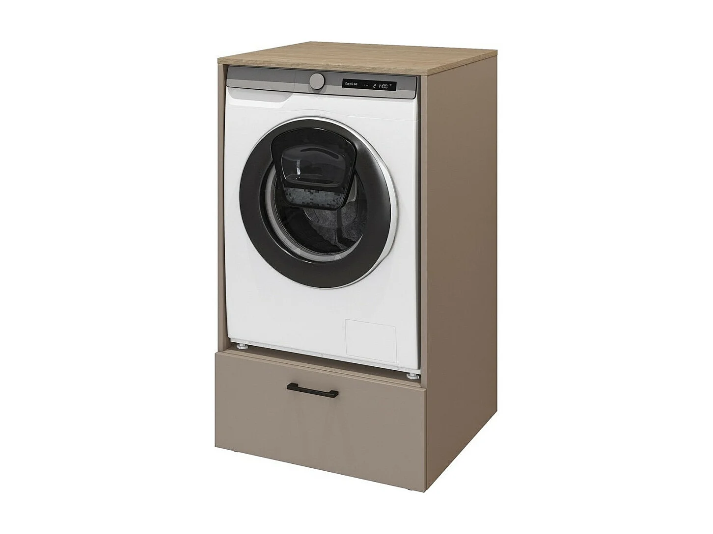 Meuble de rangement pour machine à laver collection WASHING – 1 tiroir – Taupe et chêne