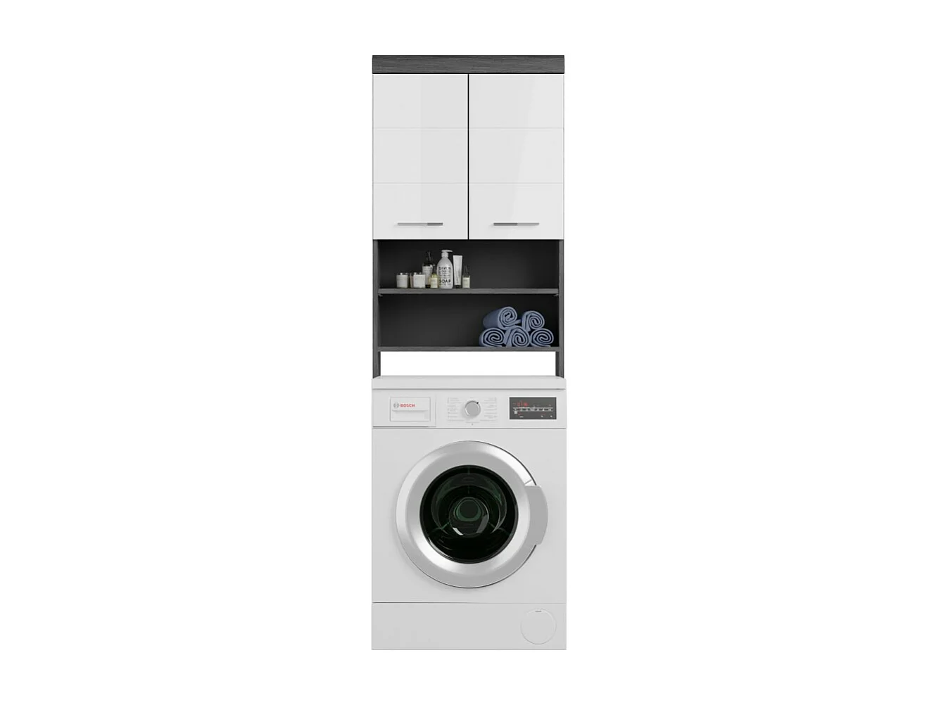 Meuble de rangement SCOTT – Machine à laver – Gris foncé et blanc – 63x191x24 cm