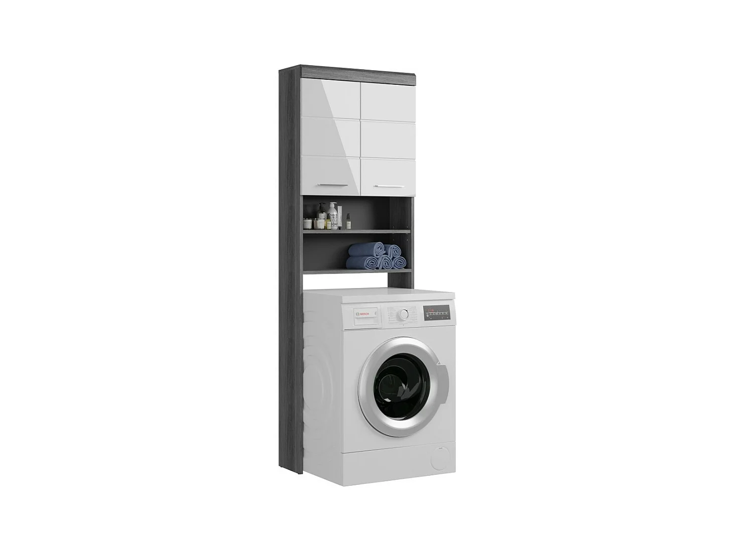 Meuble de rangement SCOTT – Machine à laver – Gris foncé et blanc – 63x191x24 cm