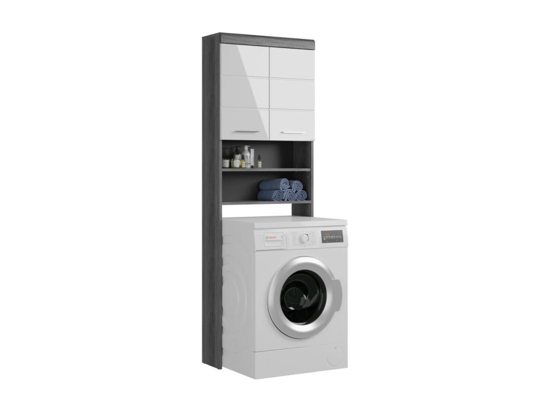vente unique Meuble de rangement SCOTT – Machine à laver – Gris foncé et blanc – 63x191x24 cm