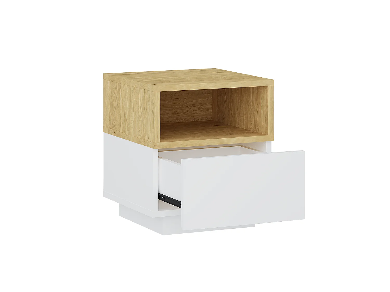 Conjunto de 2 mesitas de noche con 1 cajón y 1 estante - Blanco y natural - VYLARA