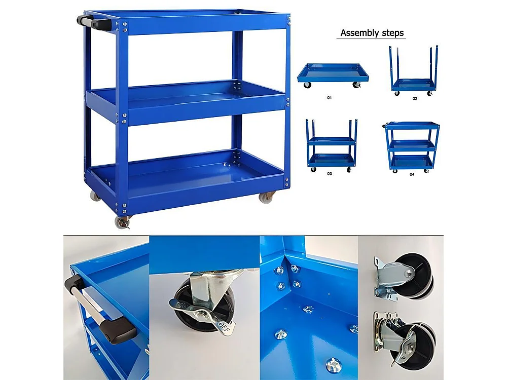 Chariot à outils pour atelier, stockage d'outils, roue caoutchouc solide, max200kg, 66x36x74cm