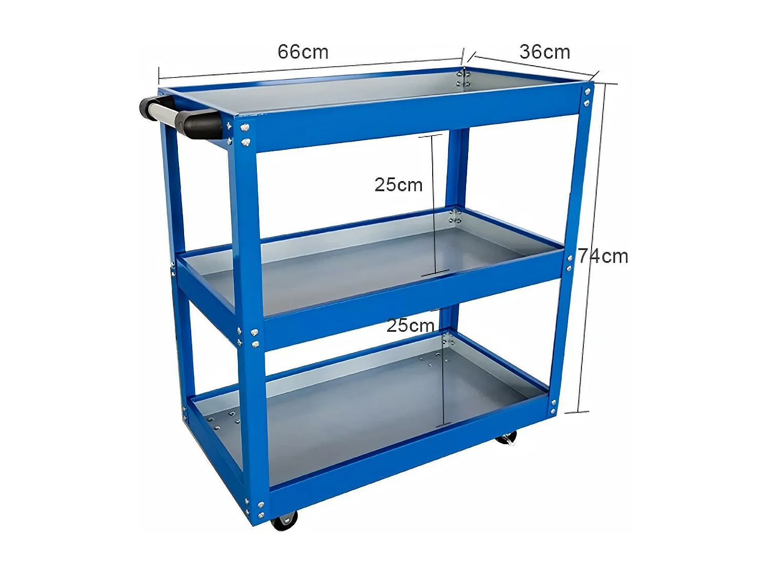 Chariot à outils pour atelier, stockage d'outils, roue caoutchouc solide, max200kg, 66x36x74cm