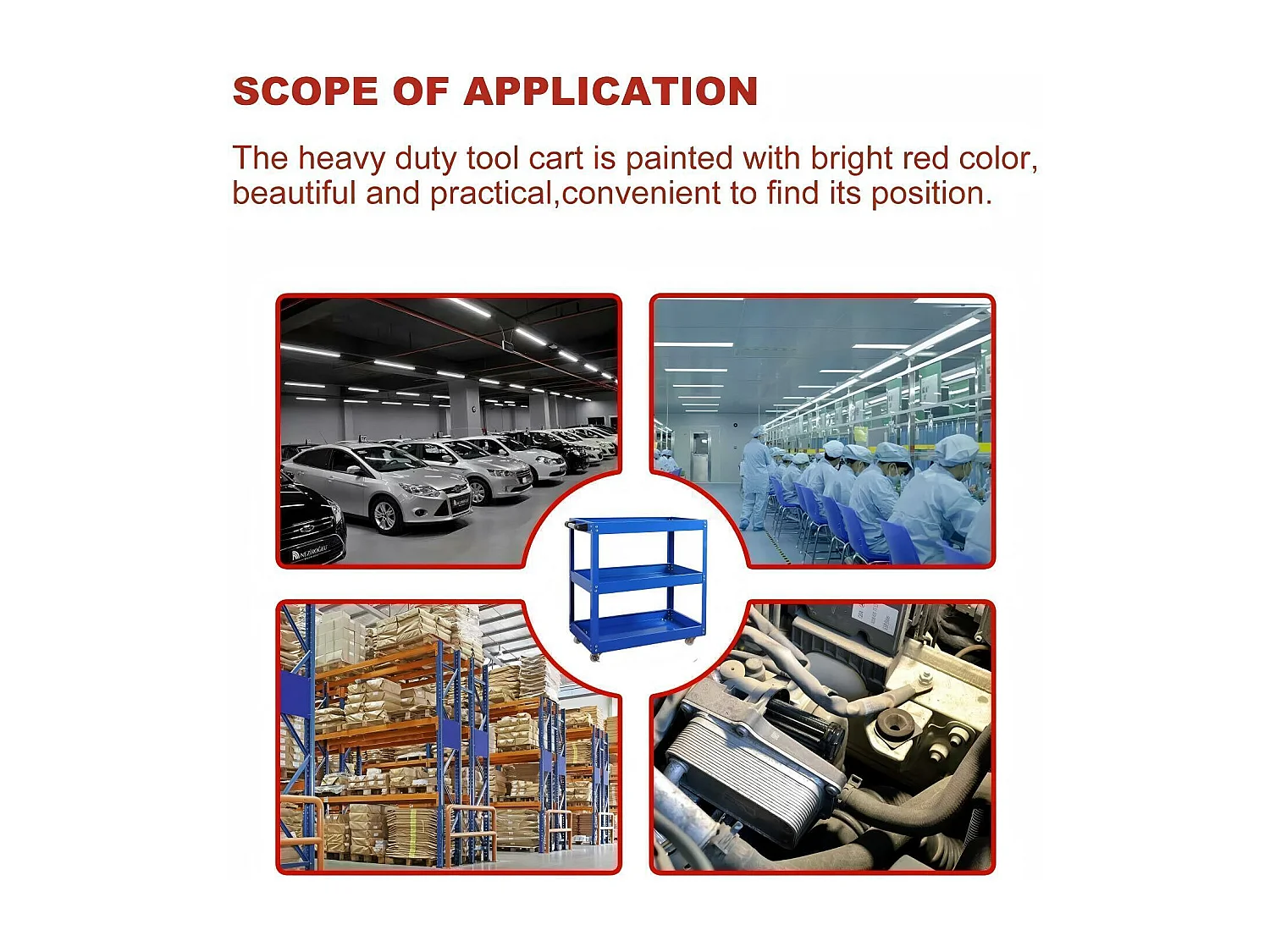 Chariot à outils pour atelier, stockage d'outils, roue caoutchouc solide, max200kg, 66x36x74cm