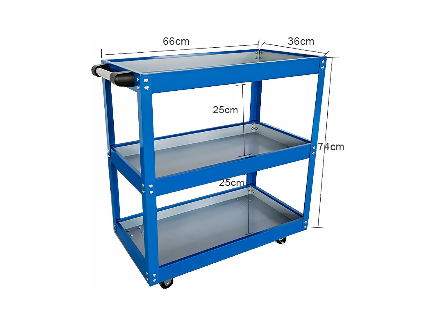 Chariot à outils pour atelier, stockage d'outils, roue caoutchouc solide, max200kg, 66x36x74cm