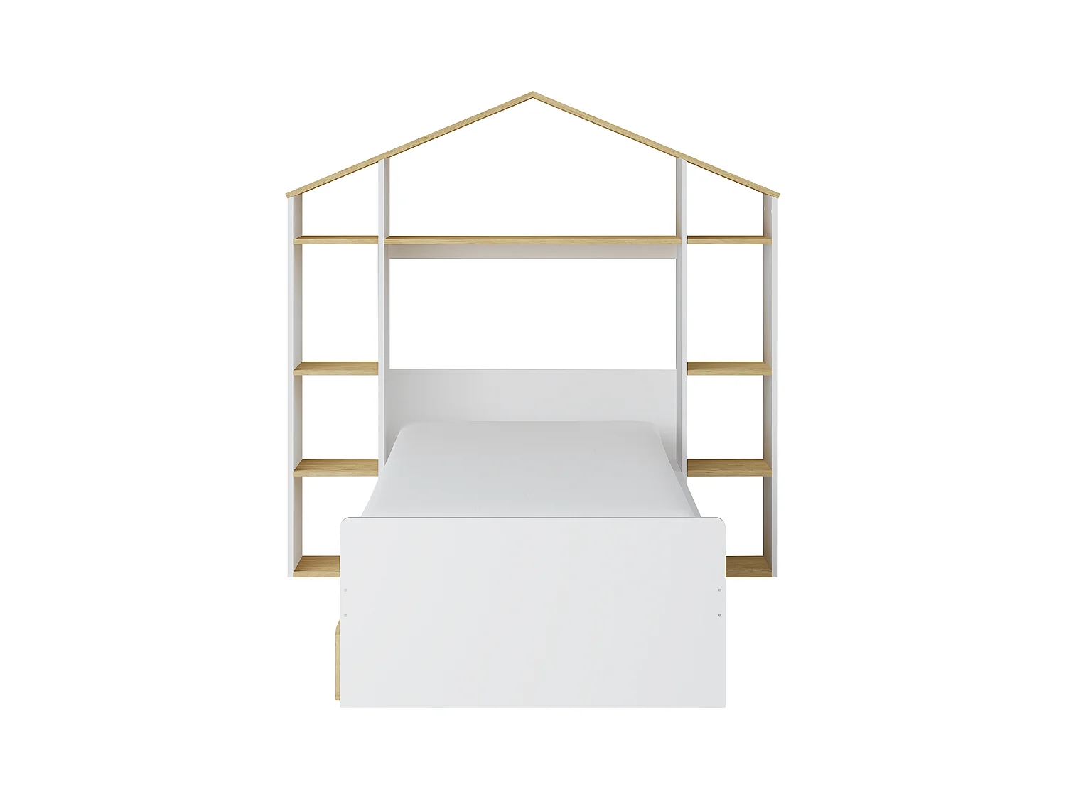 Hutbed 90 x 190 cm - Kleur: wit en houtlook + matras - JERACO