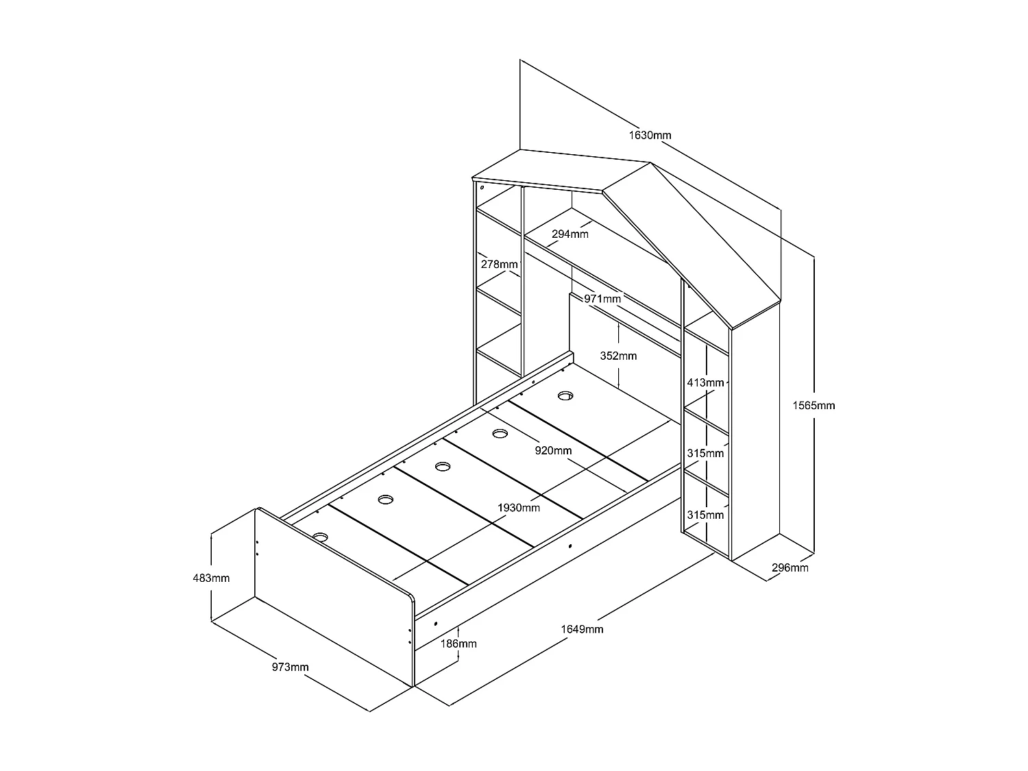 Lit cabane 90 x 190 cm - Coloris : Blanc et naturel + Matelas - JERACO