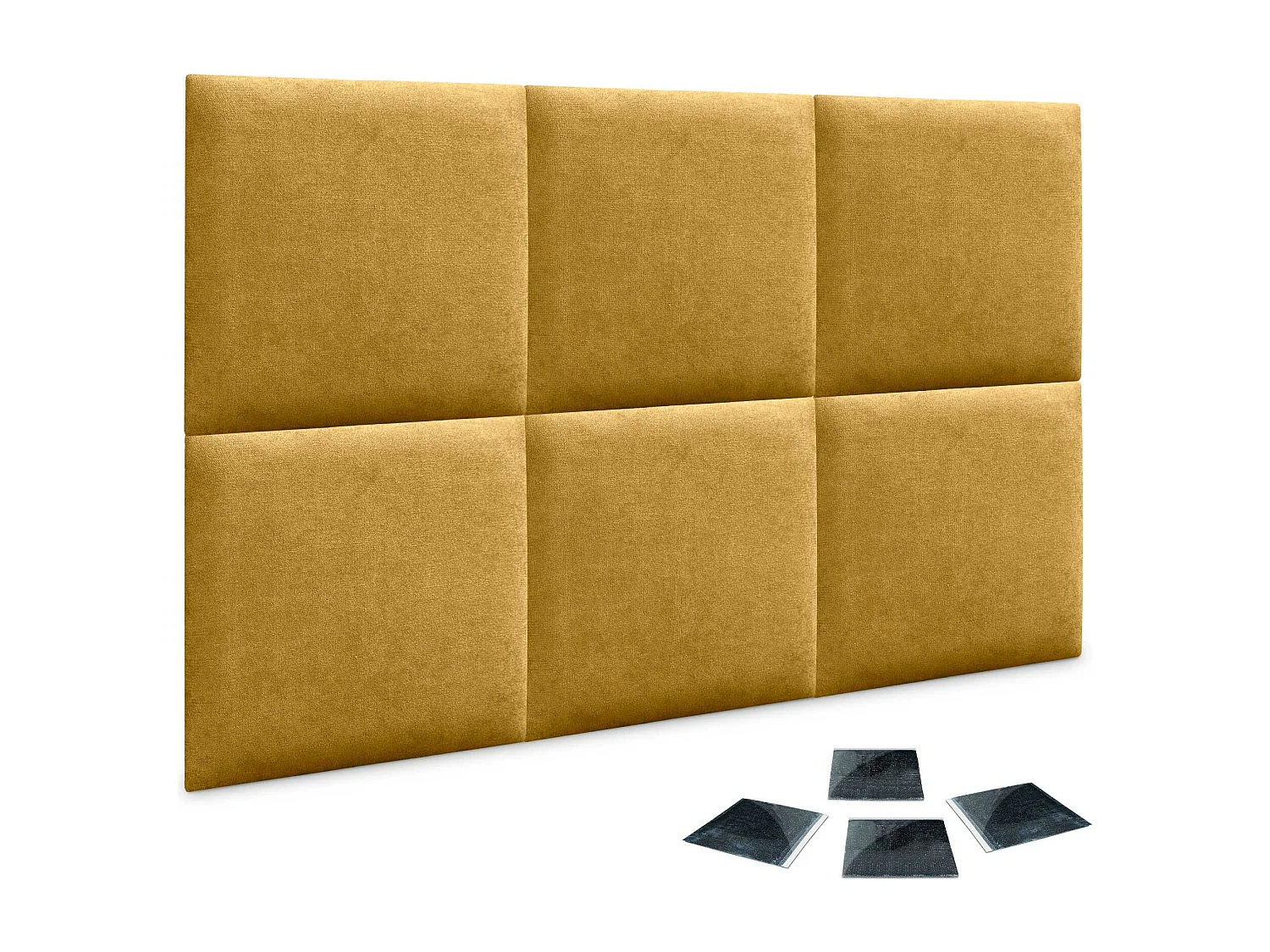DHOME Lot de 6 Panneaux Rembourrés en Tissu Aqualine Autocollants pour Mur Acoustiques Absorbants Protection contre les Chocs (Moutarde, 60x60cm, x6)