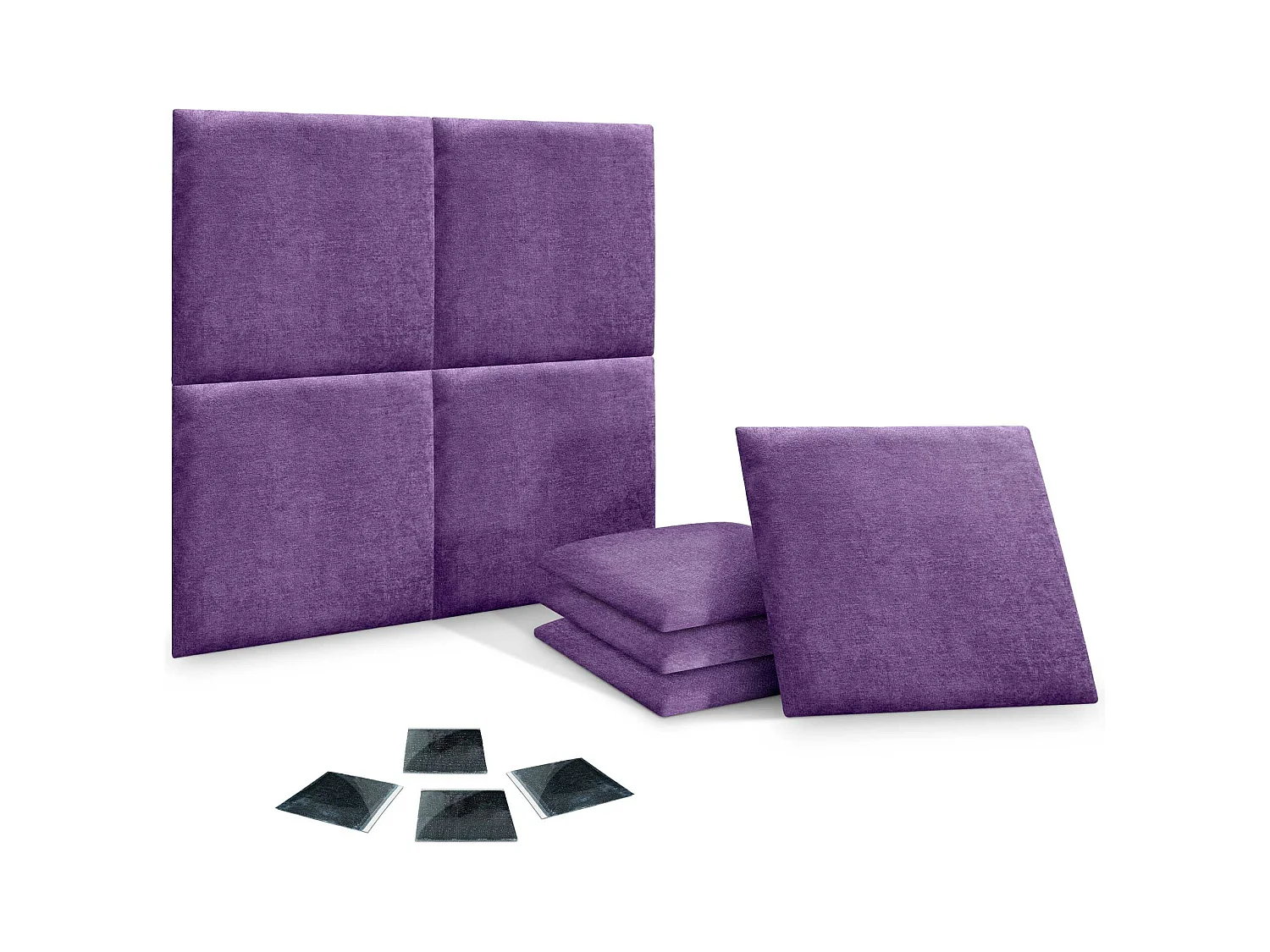 DHOME Set di 8 Pannelli Rivestiti in Tessuto Aqualine Autoadesivi per Parete Acustici Assorbenti Protezione Impatti Testiere (Lilla, 50x50cm, x8)