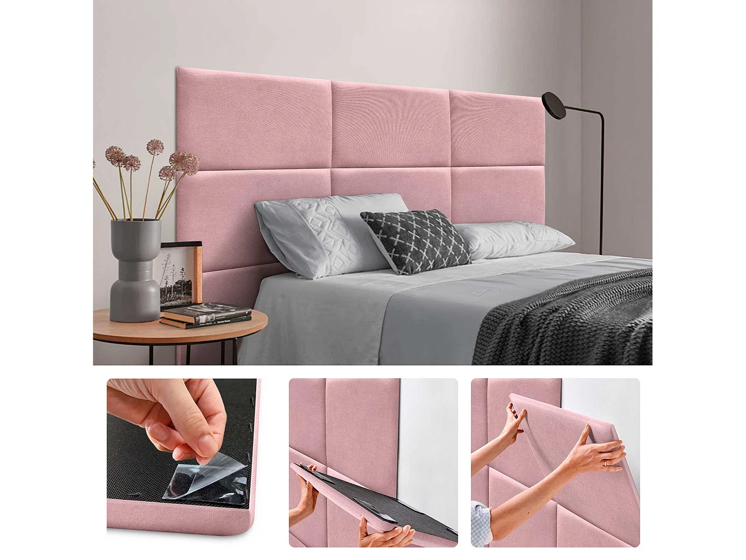 DHOME Lot de 1 Panneaux muraux en tissu auto-adhésifs Panneaux muraux absorbants acoustiques Protection contre les chocs (Rose, 60x40cm, x1)
