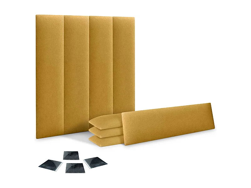 DHOME Lot de 8 Panneaux Rembourrés en Tissu Aqualine Autocollants pour Mur Acoustiques Absorbants Protection contre les Chocs (Moutarde, 60x20cm, x8)