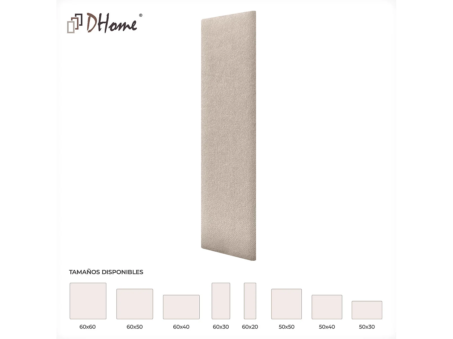 DHOME Lot de 6 Panneaux Rembourrés en Tissu Aqualine Autocollants pour Mur Acoustiques Absorbants Protection contre les Chocs (Beige, 60x20cm, x6)