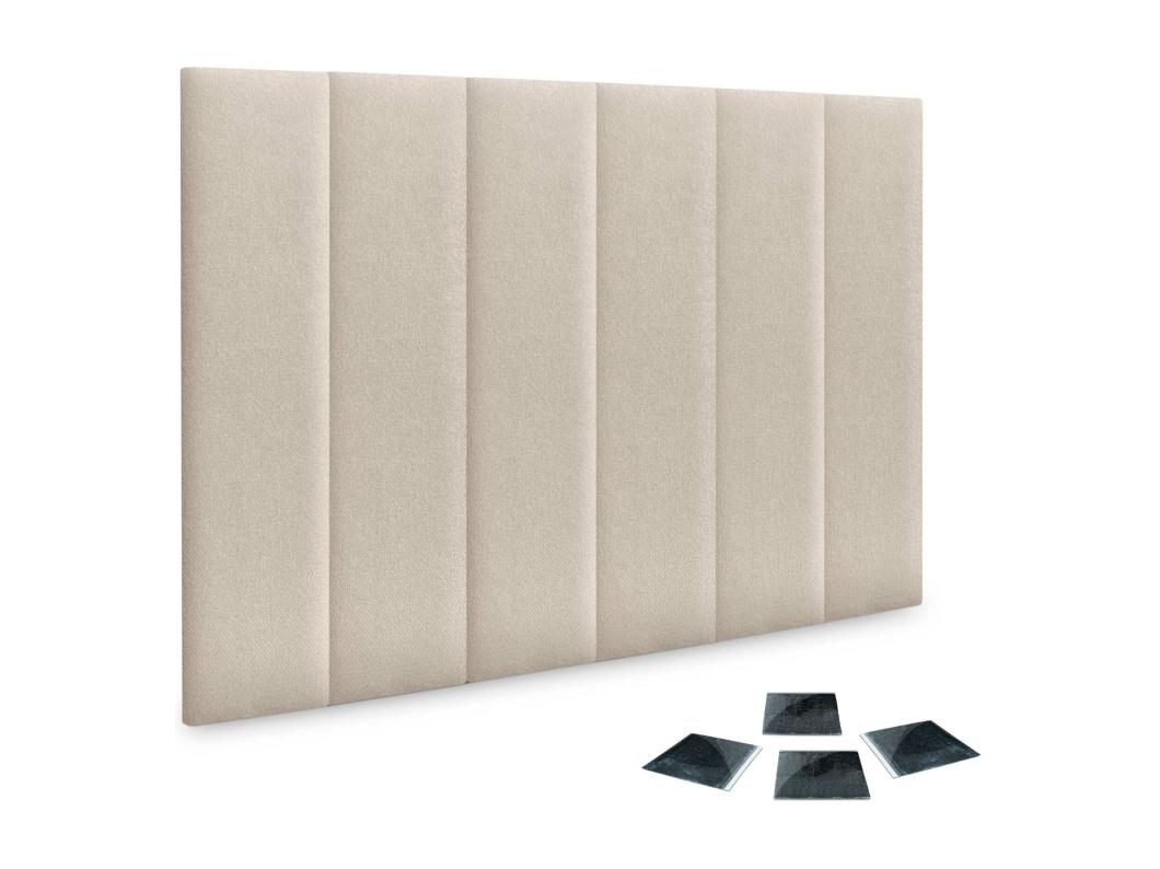 DHOME set van 6 zelfklevende gestoffeerde panelen voor muur, geluidsabsorberend, schokbescherming, hoofdbord (Beige, 60x20cm, x6)
