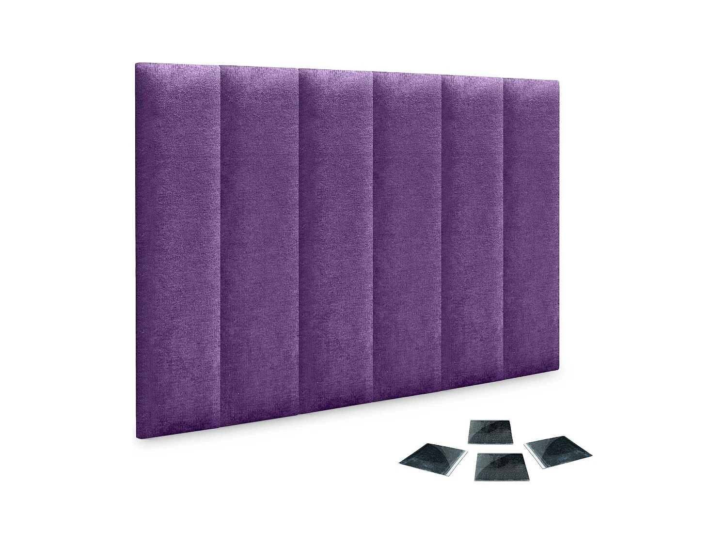 DHOME set van 6 zelfklevende gestoffeerde panelen voor muur, geluidsabsorberend, schokbescherming, hoofdbord (Lila, 60x20cm, x6)