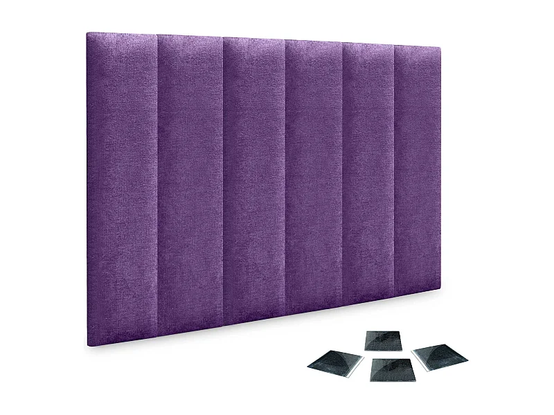 DHOME set van 6 zelfklevende gestoffeerde panelen voor muur, geluidsabsorberend, schokbescherming, hoofdbord (Lila, 60x20cm, x6)