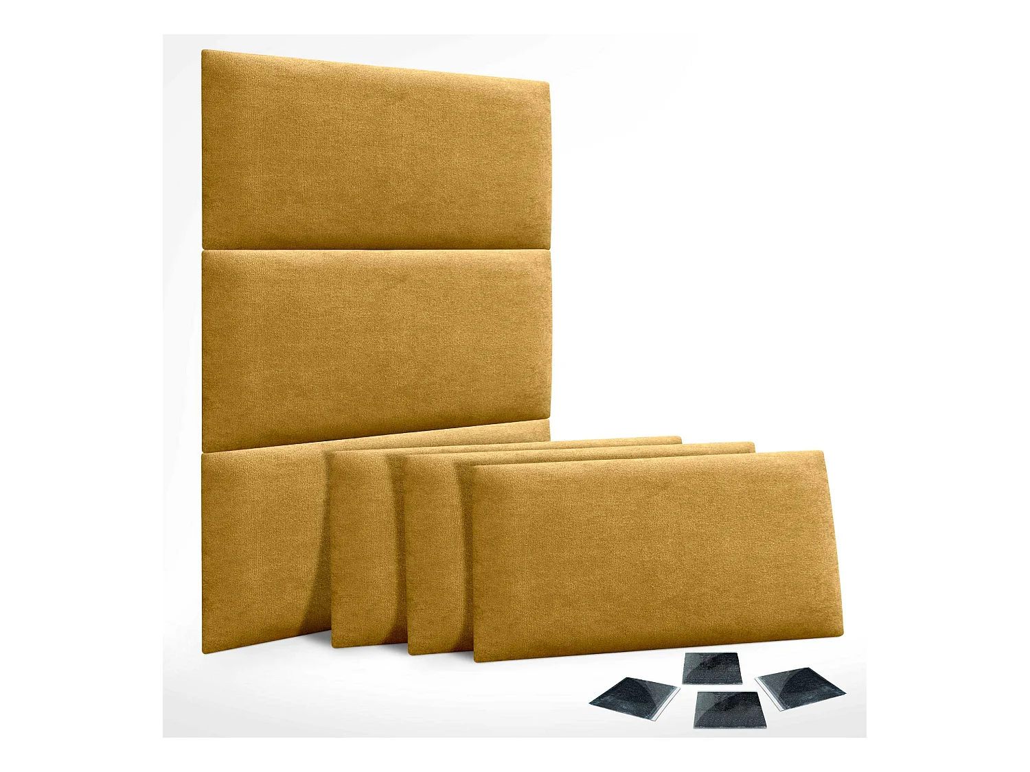 DHOME Lot de 6 Panneaux Rembourrés en Tissu Aqualine Autocollants pour Mur Acoustiques Absorbants Protection contre les Chocs (Moutarde, 60x50cm, x6)