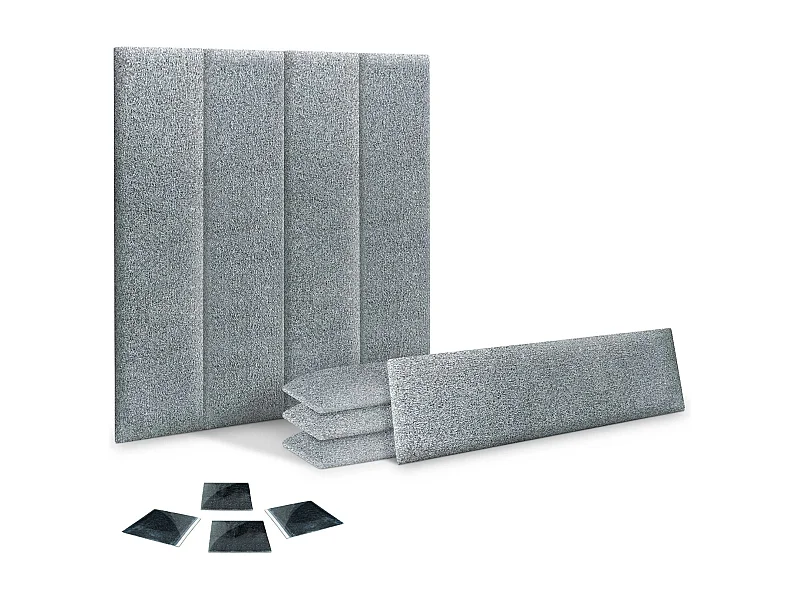 DHOME Lot de 8 Panneaux Rembourrés en Tissu Aqualine Autocollants pour Mur Acoustiques Absorbants Protection contre les choc (Gris perle, 60x20cm, x8)