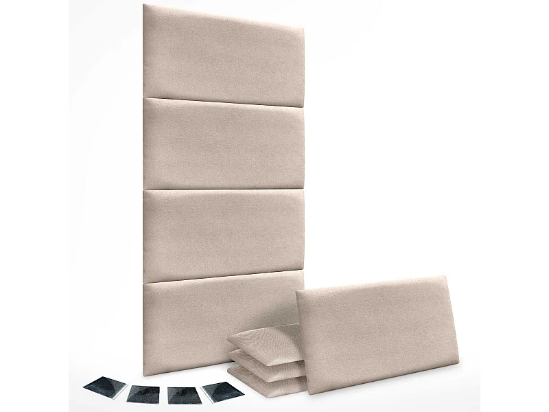 DHOME Lot de 8 Panneaux Rembourrés en Tissu Aqualine Autocollants pour Mur Acoustiques Absorbants Protection contre les Chocs (Beige, 60x50cm, x8)