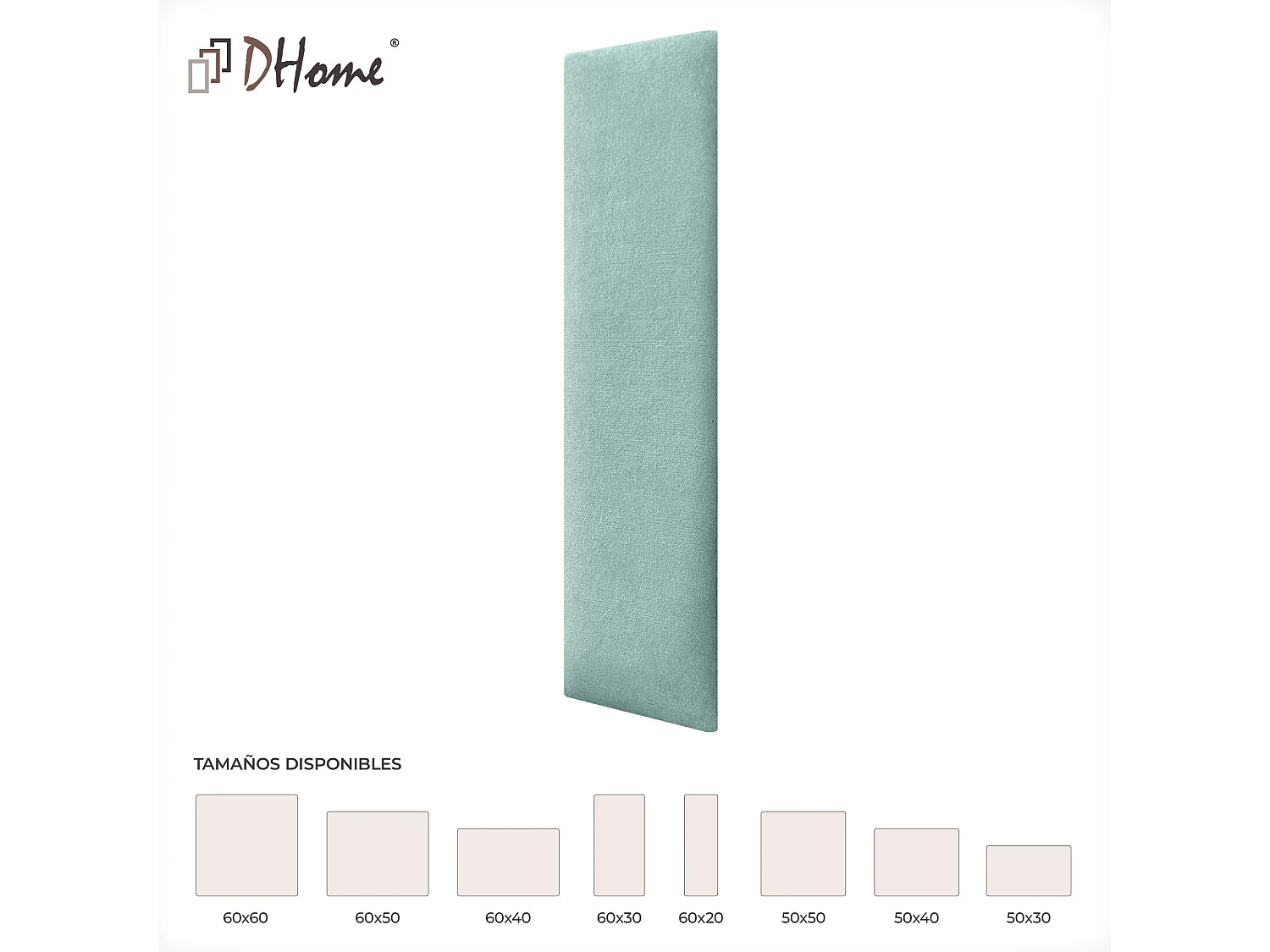 DHOME Lot de 1 Panneaux muraux en tissu auto-adhésifs Panneaux muraux absorbants acoustiques Protection contre les chocs (Vert d'eau, 60x20cm, x1)