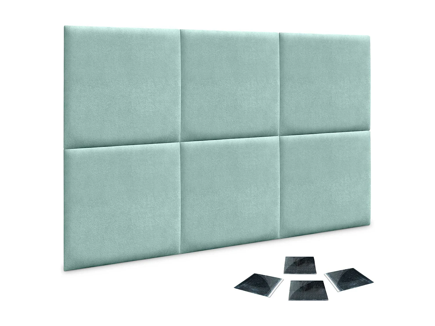 DHOME Lot de 6 Panneaux Rembourrés en Tissu Aqualine Autocollants pour Mur Acoustiques Absorbants Protection contre les choc (Vert d'Eau, 60x60cm, x6)