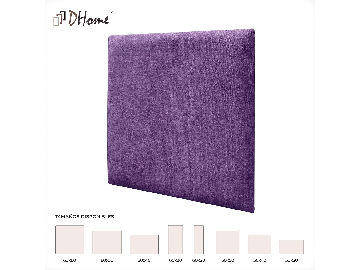 DHOME Painéis Estofados de Tecido Autoadesivos para Parede Acústicos Absorventes Proteção contra Impactos Cabeceiras Decoração (Lilás, 60x60cm)