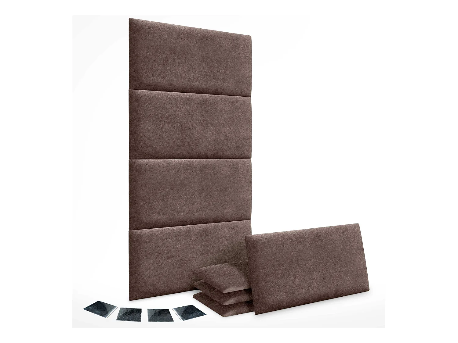 DHOME Set aus 8 Selbstklebende, gepolsterte Stoffpaneele für Wand, schallabsorbierend, stoßfest, Kopfteil (Schokoladenbraun, 60x50cm, x8)