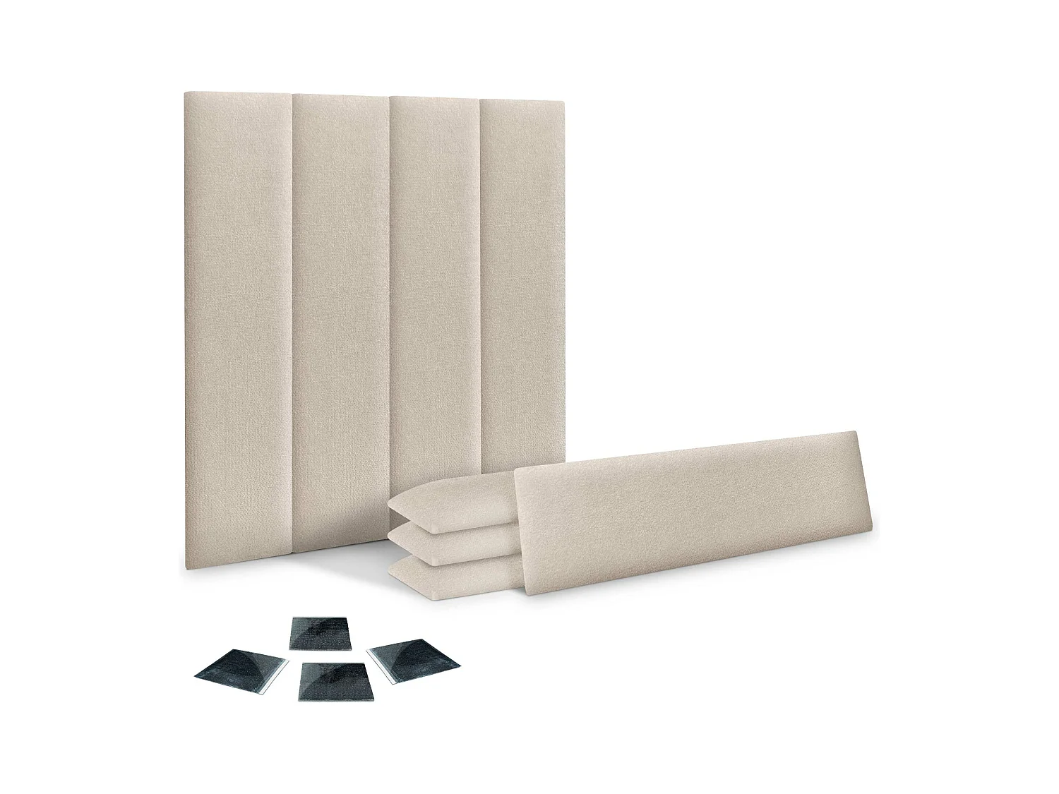 DHOME Set di 8 Pannelli Rivestiti in Tessuto Aqualine Autoadesivi per Parete Acustici Assorbenti Protezione Impatti Testiere (Beige, 60x20cm, x8)