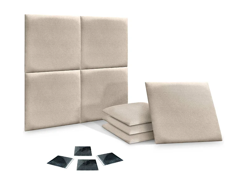 DHOME set van 8 zelfklevende gestoffeerde panelen voor muur, geluidsabsorberend, schokbescherming, hoofdbord (Beige, 50x50cm, x8)