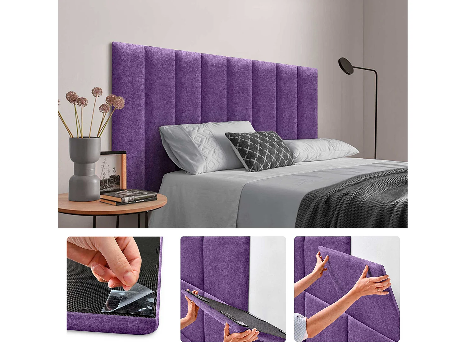 DHOME Lot de 1 Panneaux muraux en tissu auto-adhésifs Panneaux muraux absorbants acoustiques Protection contre les chocs (Lilas, 60x20cm, x1)