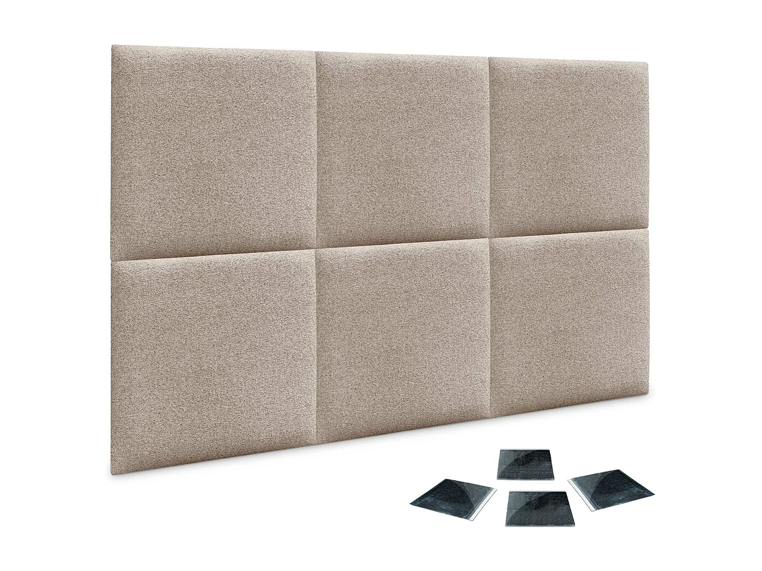 DHOME juego de 6 Paneles Tapizados de Tela Autoadhesivos para Pared Acústicos Absorbentes Protección Impactos Cabeceros (Arena, 60x60cm, x6)