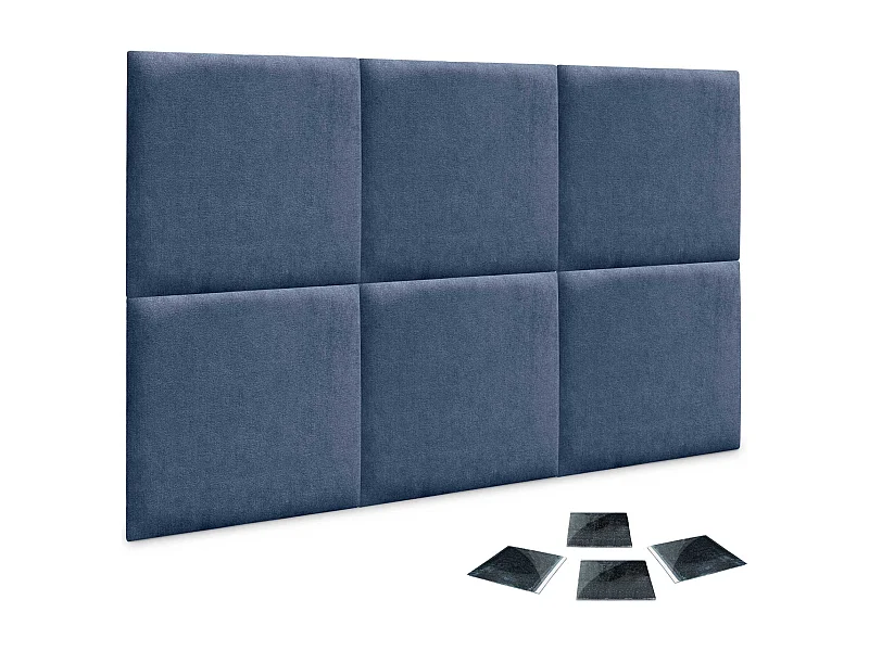 DHOME set van 6 zelfklevende gestoffeerde panelen voor muur, geluidsabsorberend, schokbescherming, hoofdbord (Blauw, 60x60cm, x6)