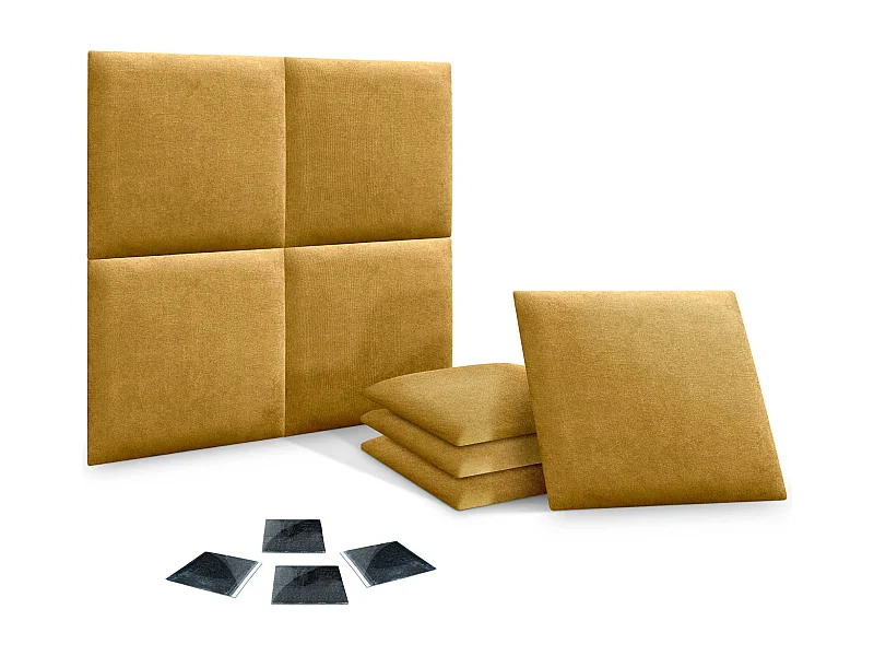 DHOME Lot de 8 Panneaux Rembourrés en Tissu Aqualine Autocollants pour Mur Acoustiques Absorbants Protection contre les Chocs (Moutarde, 50x50cm, x8)