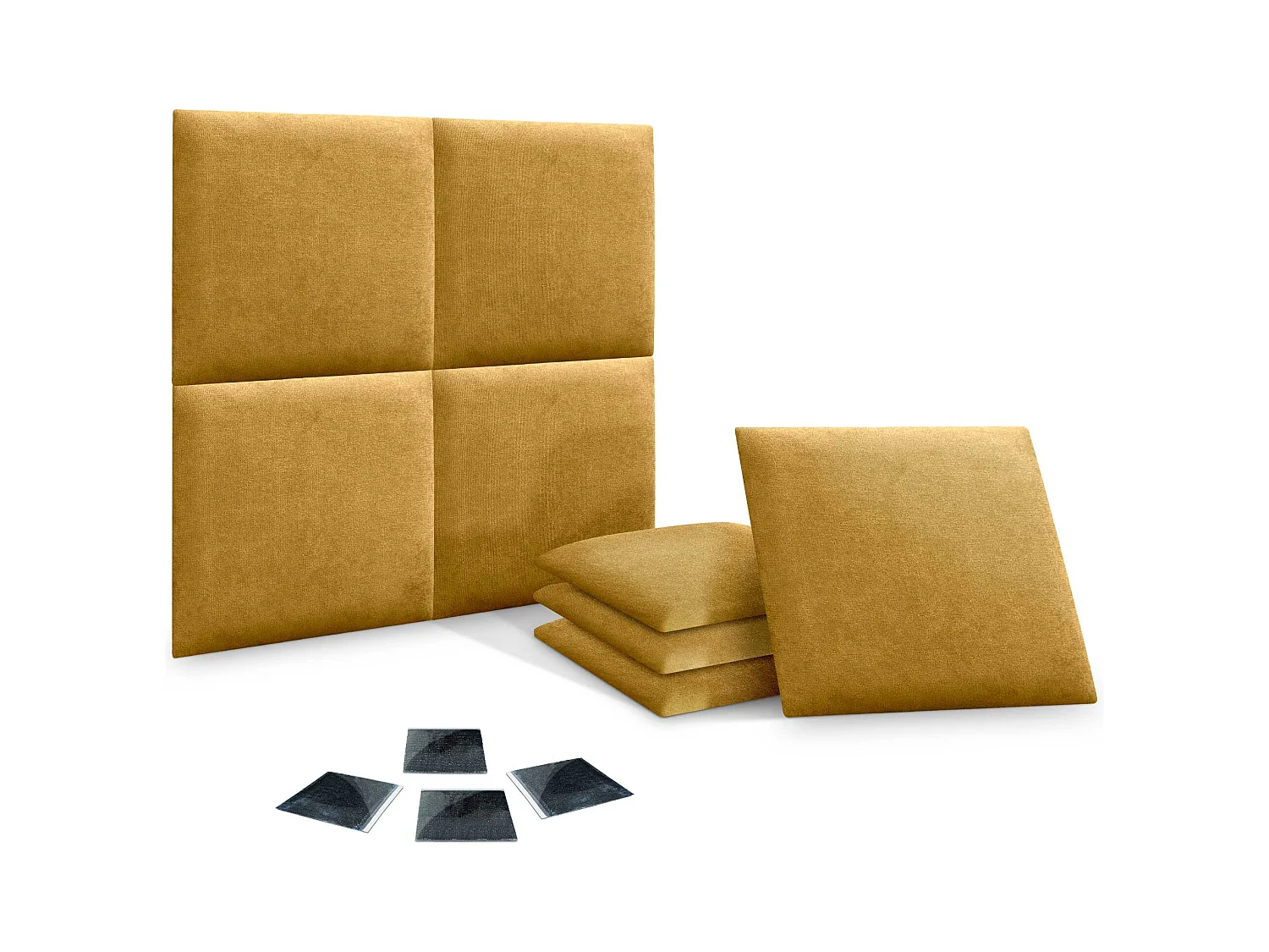 DHOME set van 8 zelfklevende gestoffeerde panelen voor muur, geluidsabsorberend, schokbescherming, hoofdbord (Mosterd, 50x50cm, x8)