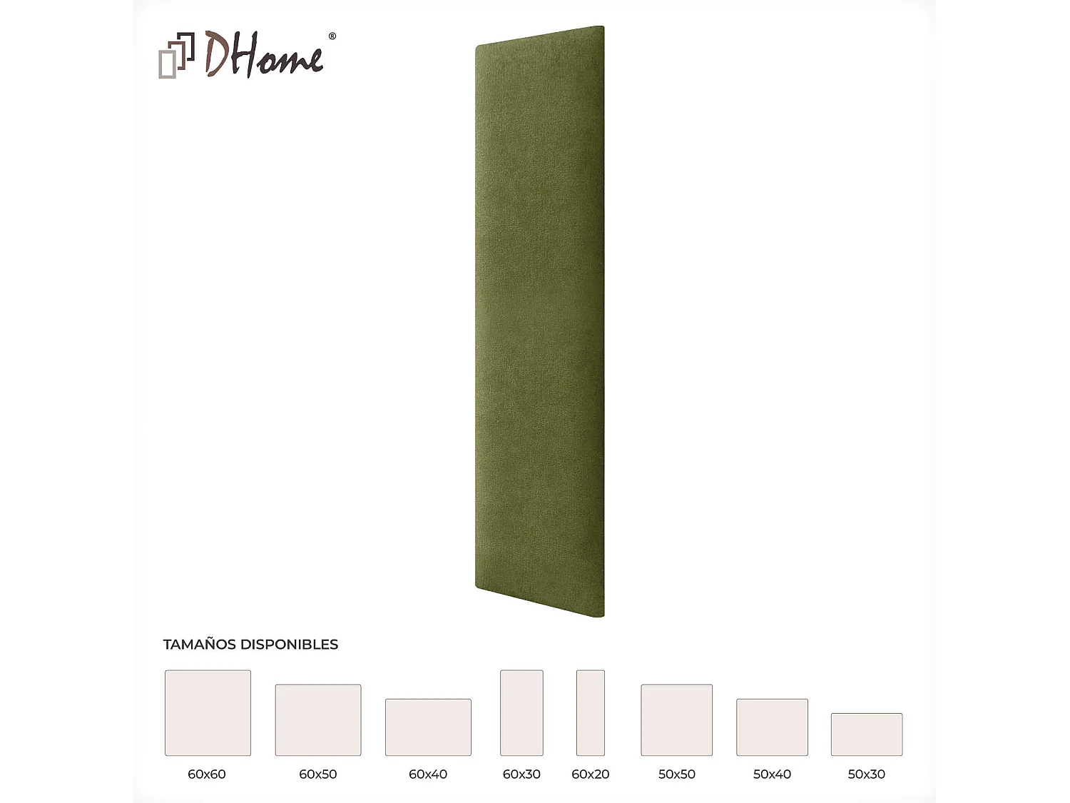 DHOME juego de 1 Panel Tapizado de Tela Autoadhesivos para Pared Acústicos Absorbentes Protección Impactos Cabeceros (Verde, 60x20cm, x1)