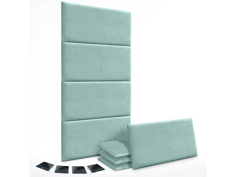 DHOME Lot de 8 Panneaux Rembourrés en Tissu Aqualine Autocollants pour Mur Acoustiques Absorbants Protection contre les choc (Vert d'Eau, 60x40cm, x8)