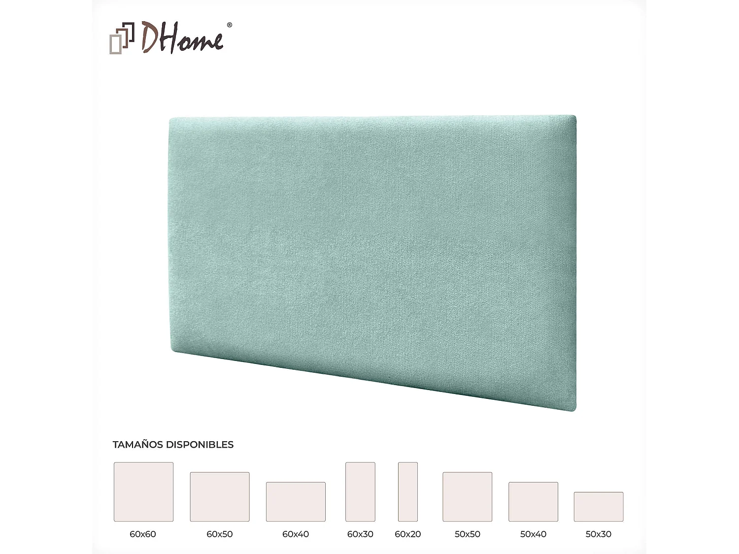 DHOME Lot de 8 Panneaux Rembourrés en Tissu Aqualine Autocollants pour Mur Acoustiques Absorbants Protection contre les choc (Vert d'Eau, 60x40cm, x8)