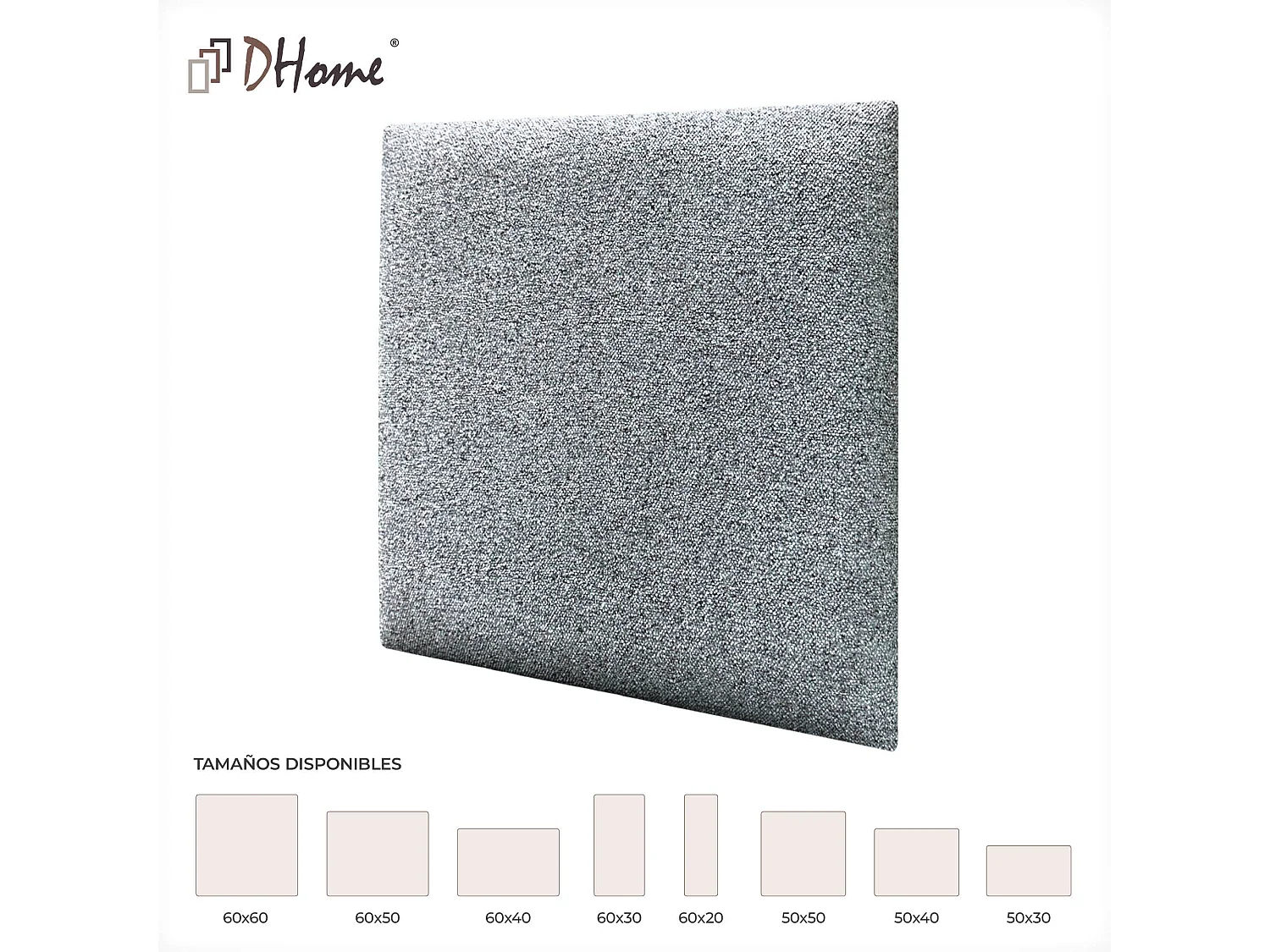 DHOME Set aus 8 Selbstklebende, gepolsterte Stoffpaneele für Wand, schallabsorbierend, stoßfest, Kopfteil (Perlgrau, 50x50cm, x8)