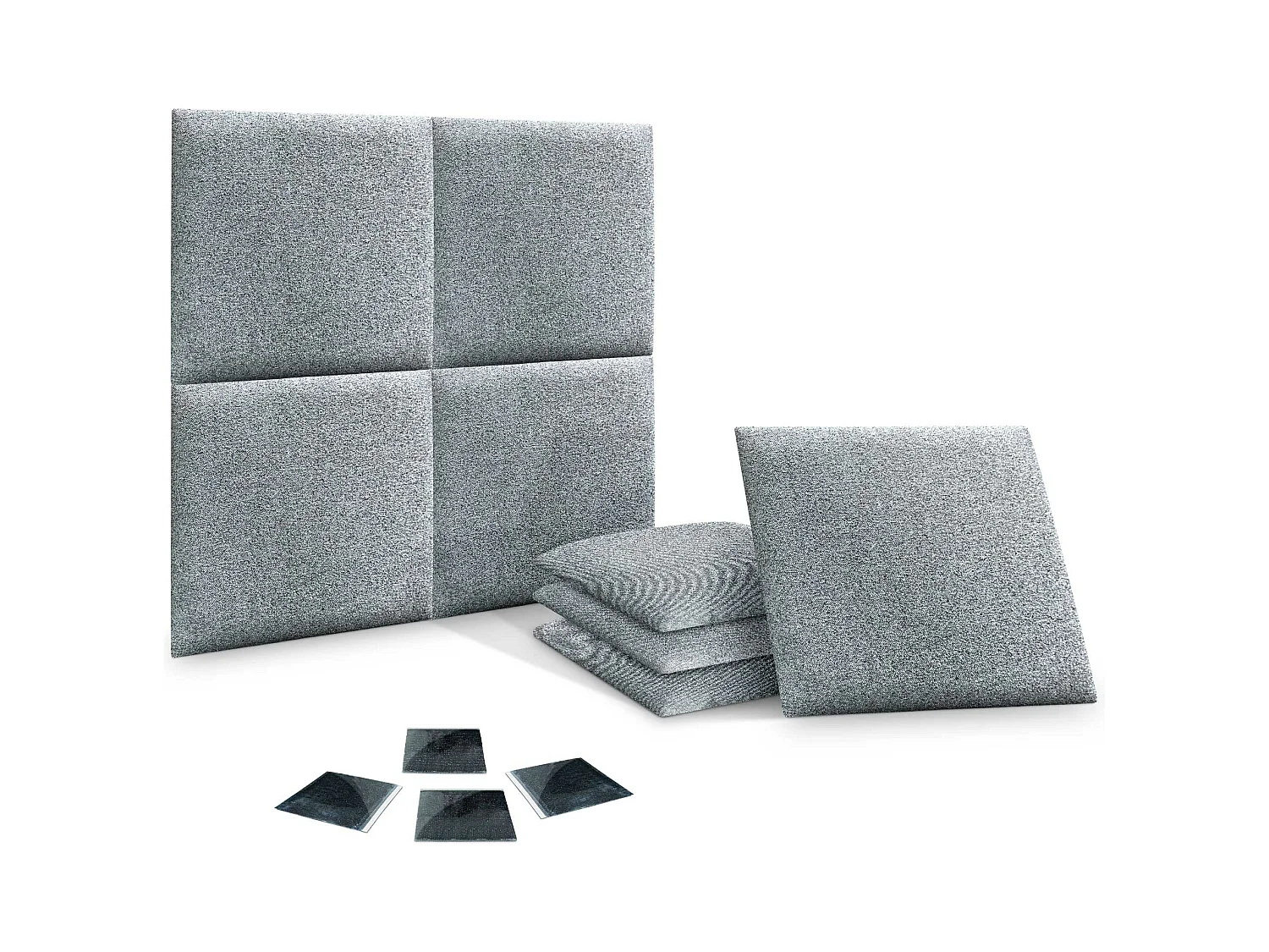 DHOME set van 8 zelfklevende gestoffeerde panelen voor muur, geluidsabsorberend, schokbescherming, hoofdbord (Parelgijs, 60x60cm, x8)