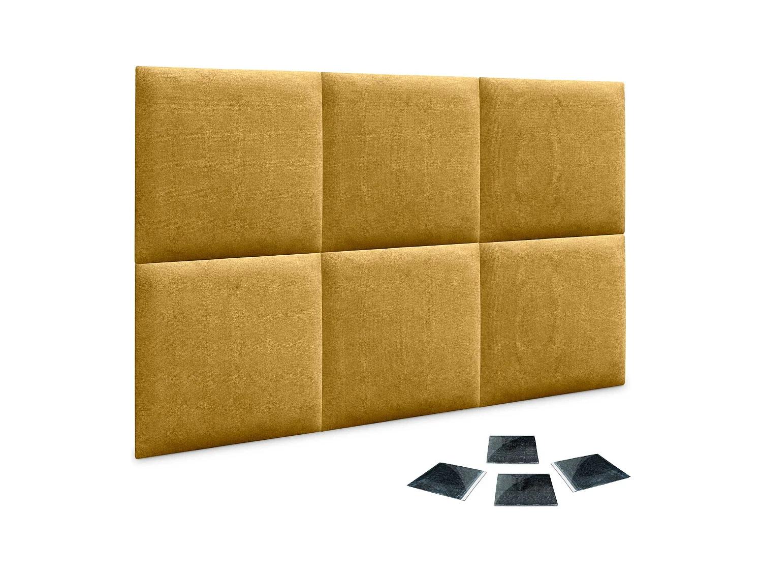 DHOME Set di 6 Pannelli Rivestiti in Tessuto Aqualine Autoadesivi per Parete Acustici Assorbenti Protezione Impatti Testiere (Senape, 50x50cm, x6)