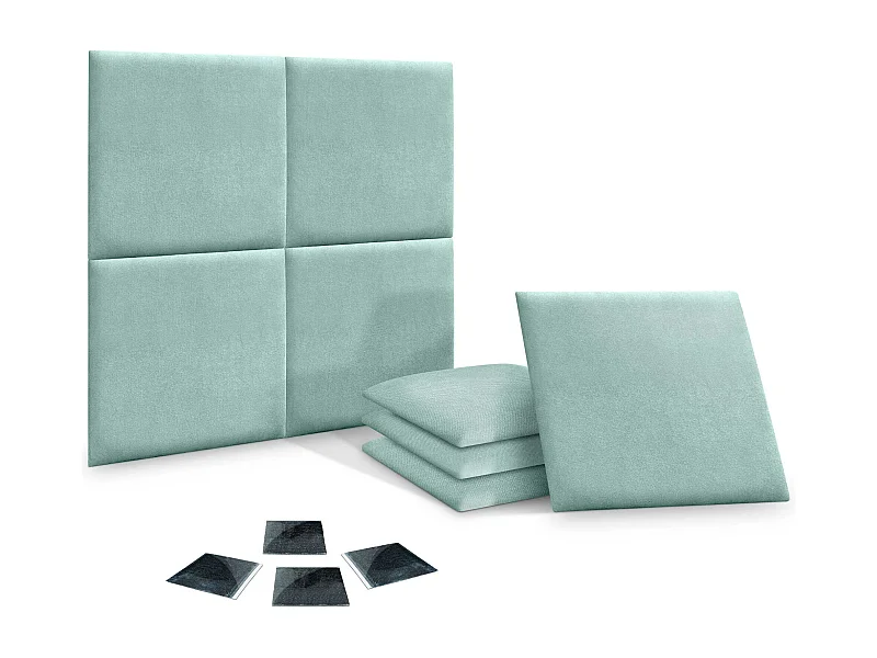 DHOME Lot de 8 Panneaux Rembourrés en Tissu Aqualine Autocollants pour Mur Acoustiques Absorbants Protection contre les choc (Vert d'eau, 50x50cm, x8)