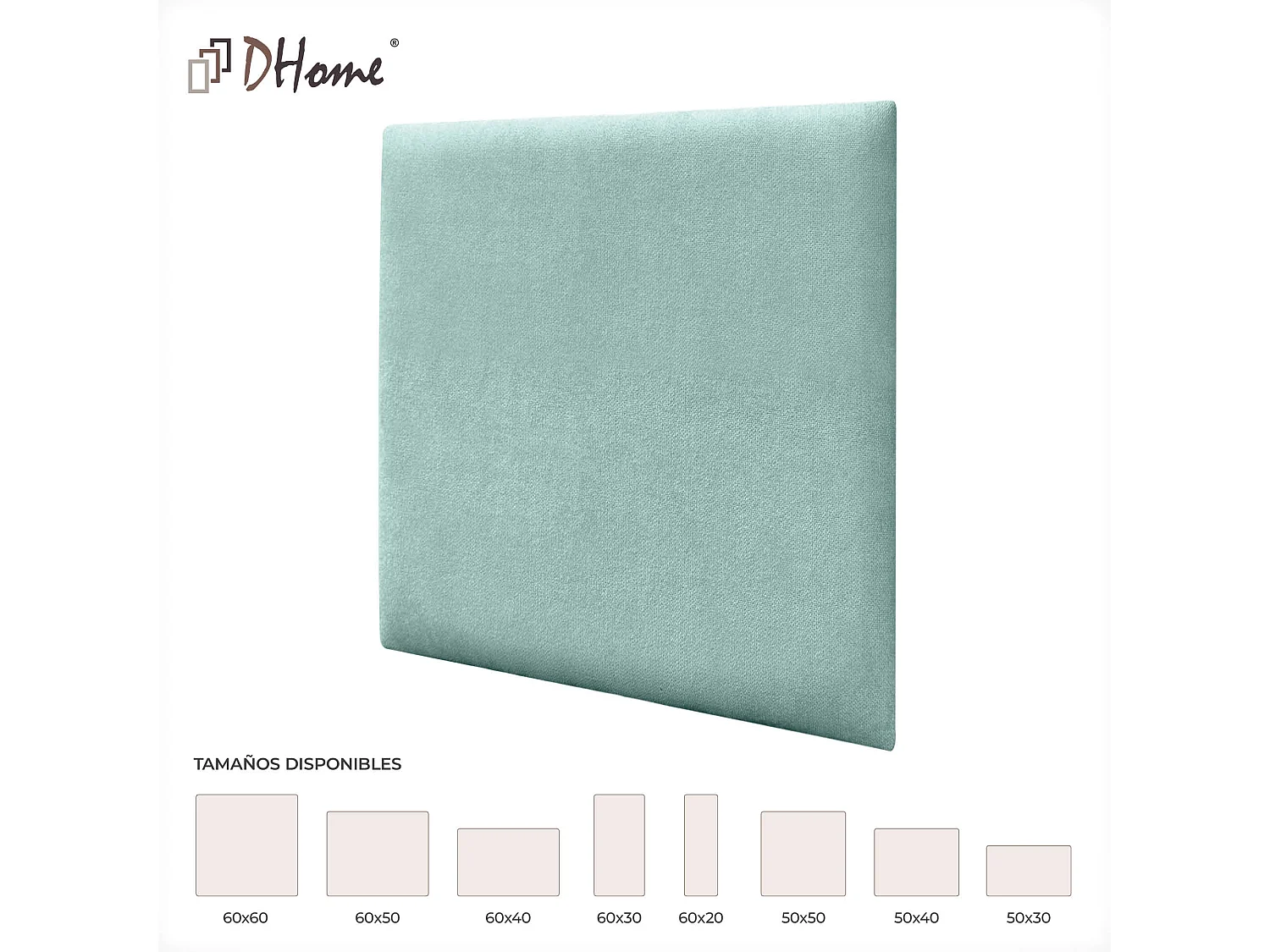DHOME Lot de 8 Panneaux Rembourrés en Tissu Aqualine Autocollants pour Mur Acoustiques Absorbants Protection contre les choc (Vert d'eau, 50x50cm, x8)