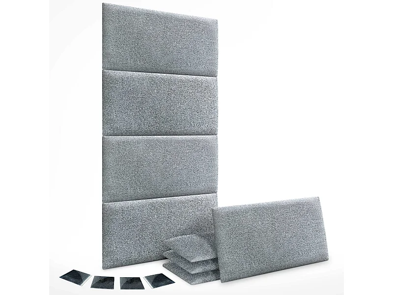 DHOME Lot de 8 Panneaux Rembourrés en Tissu Aqualine Autocollants pour Mur Acoustiques Absorbants Protection contre les choc (Gris perle, 60x40cm, x8)