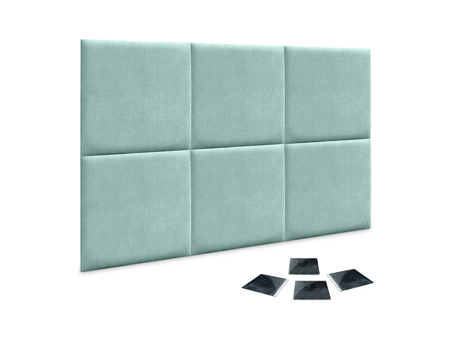 DHOME set van 6 zelfklevende gestoffeerde panelen voor muur, geluidsabsorberend, schokbescherming, hoofdbord (Aqua Groen, 50x50cm, x6)