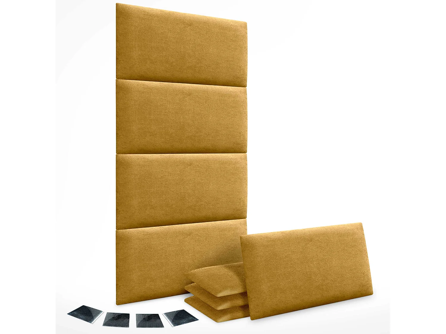 DHOME Lot de 8 Panneaux Rembourrés en Tissu Aqualine Autocollants pour Mur Acoustiques Absorbants Protection contre les Chocs (Moutarde, 50x30cm, x8)